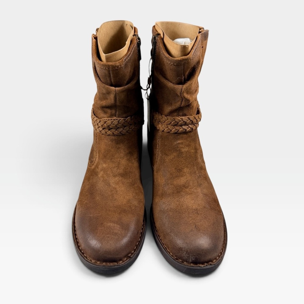 Born Shavano Boots Womens Rust Tobacco Suede Braided Tassel Ankle NEW